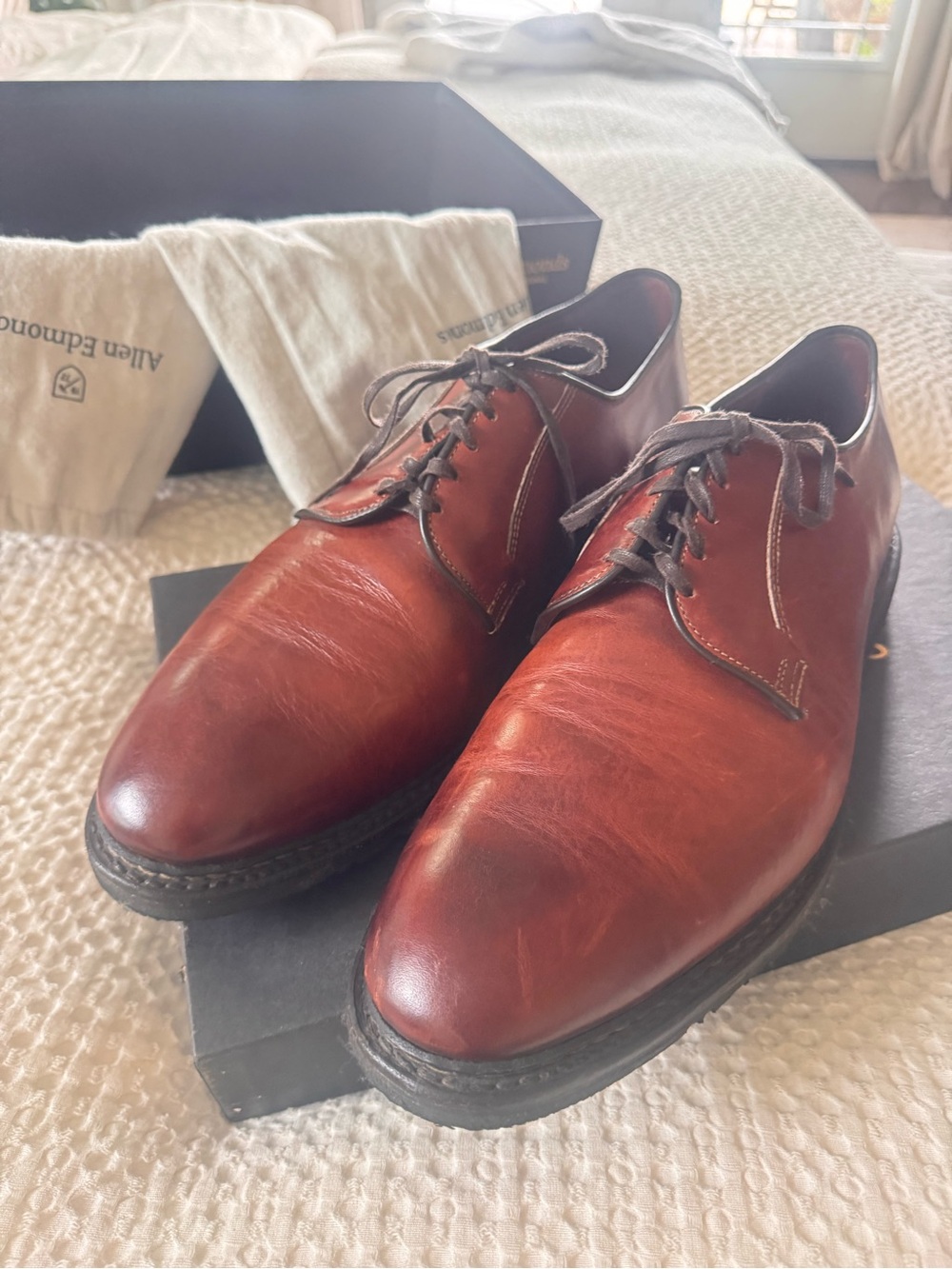Allen Edmonds Badlands Derby 12 EEE Cognac Brown Leather Shoes USA Made - Picture 2 of 13